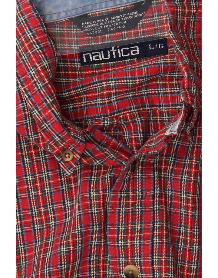 Nautica Camisa de franela para hombre de algodón a cuadros rojos grandes
