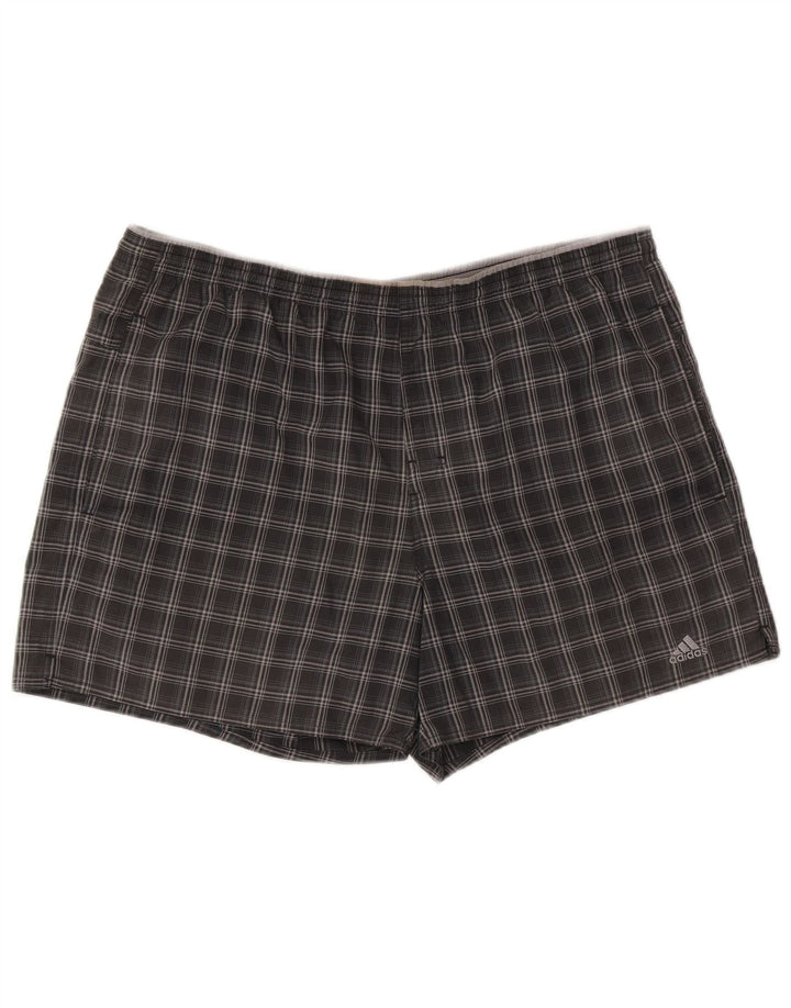 Adidas - Pantalones cortos deportivos para hombre, poliéster, cuadros grises grandes