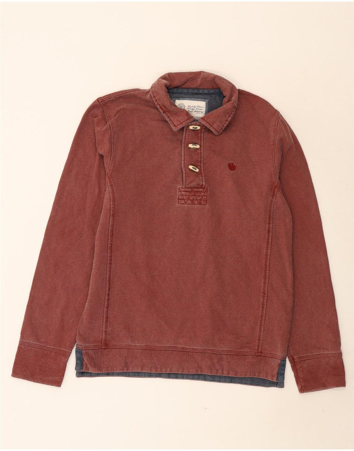Sudadera con cuello tipo polo para hombre Fat Face Jersey pequeño de algodón rojo