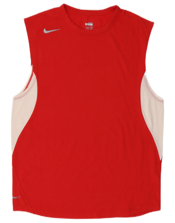 Nike Camiseta sin mangas para hombre UK 42/44 Large Red Colourblock Algodón Deportes