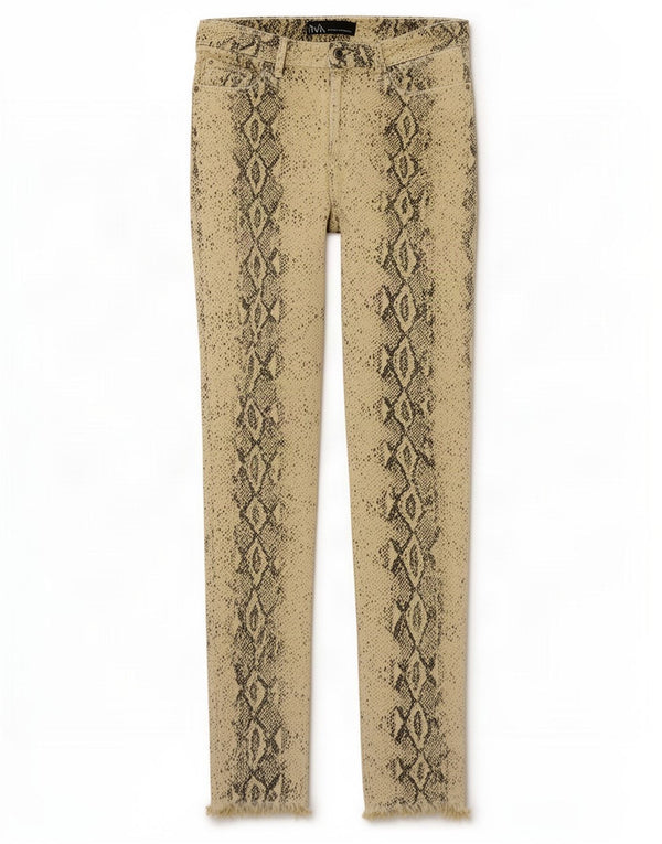 Zara Pantalones casuales ajustados para mujer EU 38 Small W28 L26 Verde Animal Print