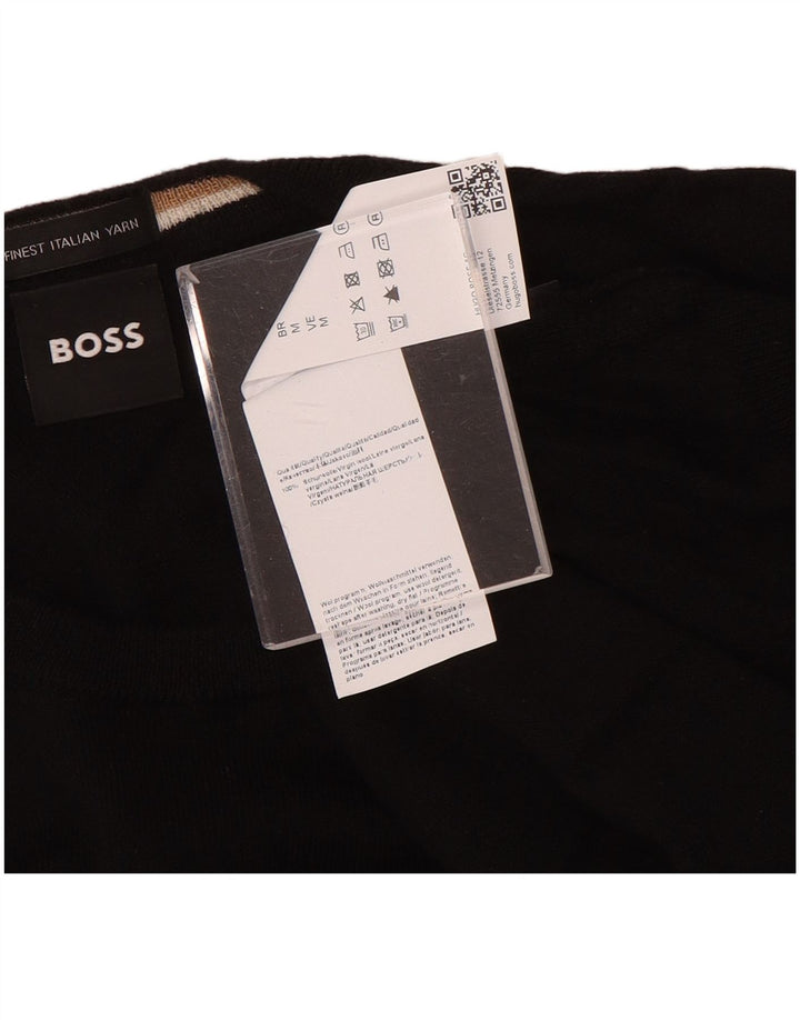Hugo Boss Hombre Jersey De Cuello Redondo Jersey De Lana Negra Mediana