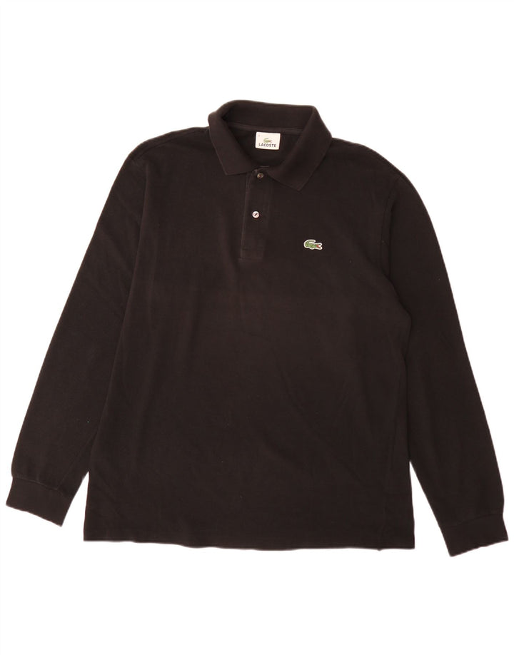 Lacoste Polo de manga larga para hombre, ajuste regular, talla 4, algodón negro mediano