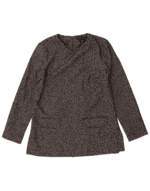 Zara Mujer Blusa De Manga Larga Top UK 10 Small Gris Houndstooth Acrílico