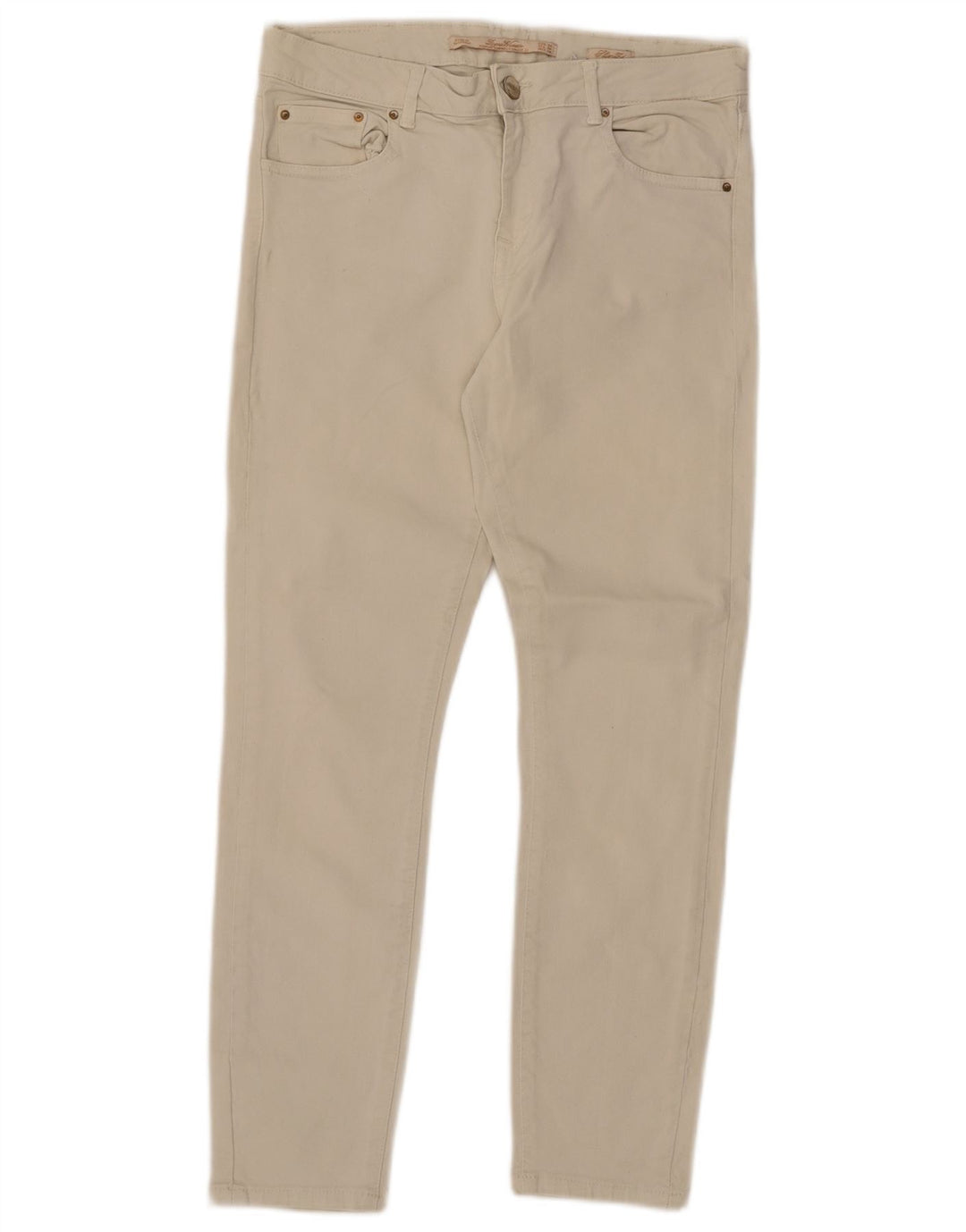 Zara Mujer Pantalones Casuales Slim EU 38 Small W28 L26 Blanco Roto
