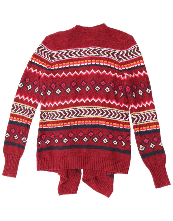 Hollister Womens Open Cardigan Sweater UK 10 Small Red Geometric Cotton