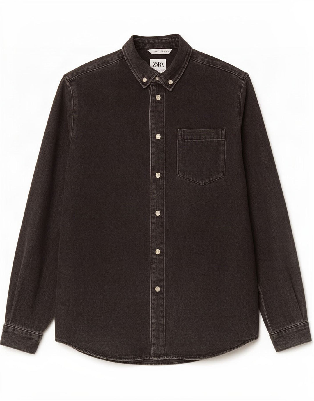 Zara Hombre Camisa Vaquera Small Algodón Negro