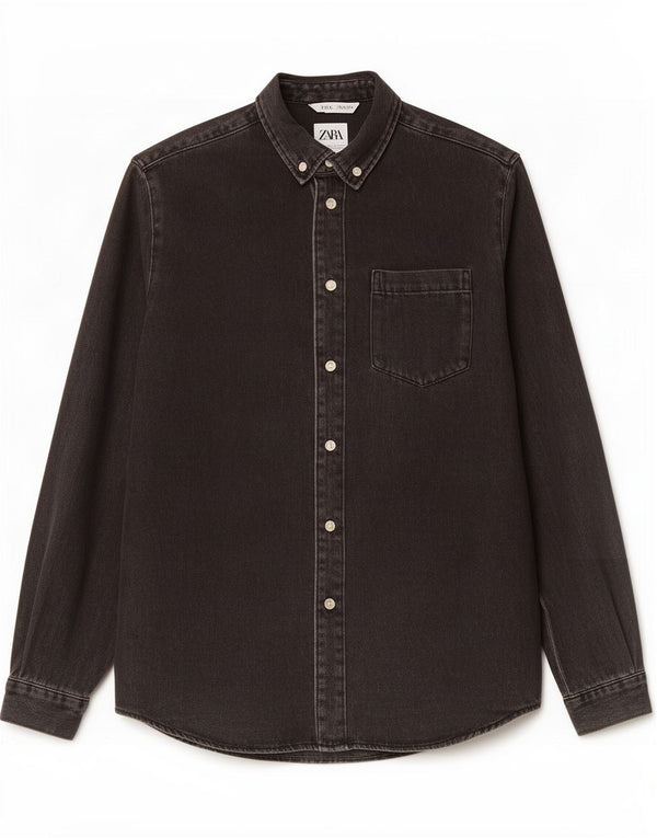 Zara Hombre Camisa Vaquera Small Algodón Negro