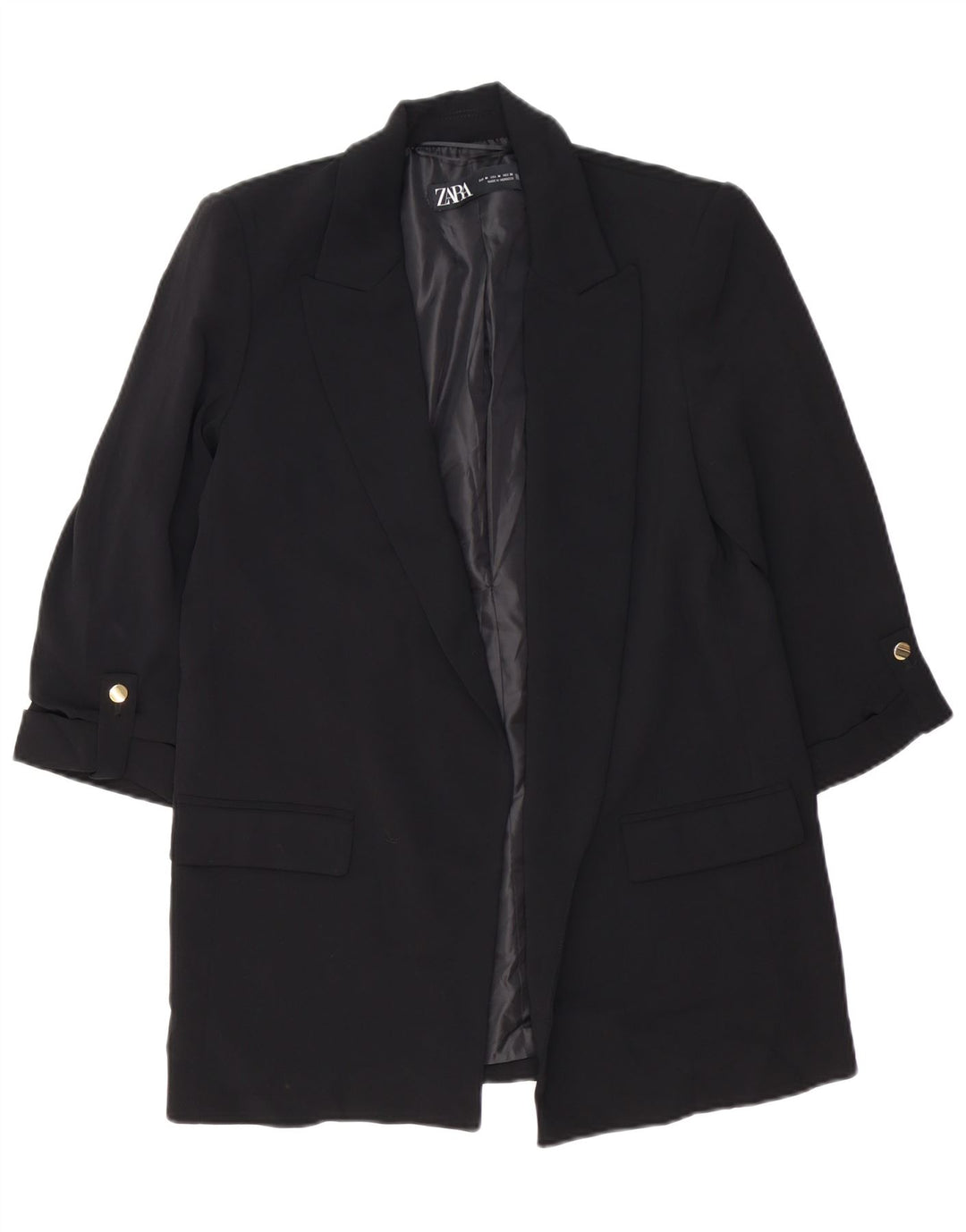 ZARA Chaqueta tipo blazer abierta para mujer UK 44 Mediana Poliéster negro