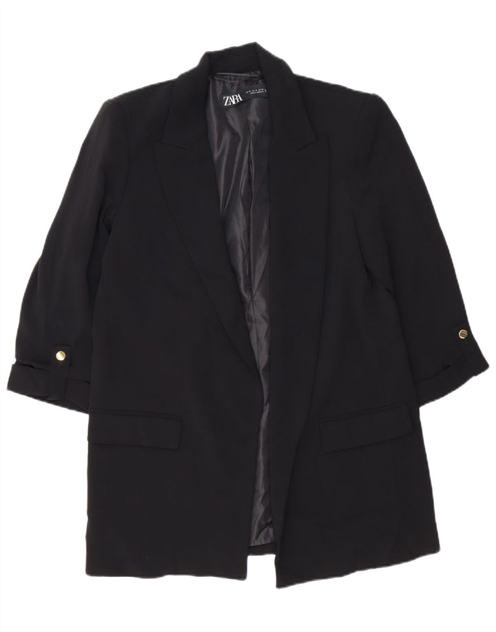ZARA Chaqueta tipo blazer abierta para mujer UK 44 Mediana Poliéster negro