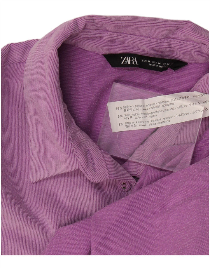 Zara Mujer Camisa De Pana Extragrande UK 44 Poliéster Morado Medio