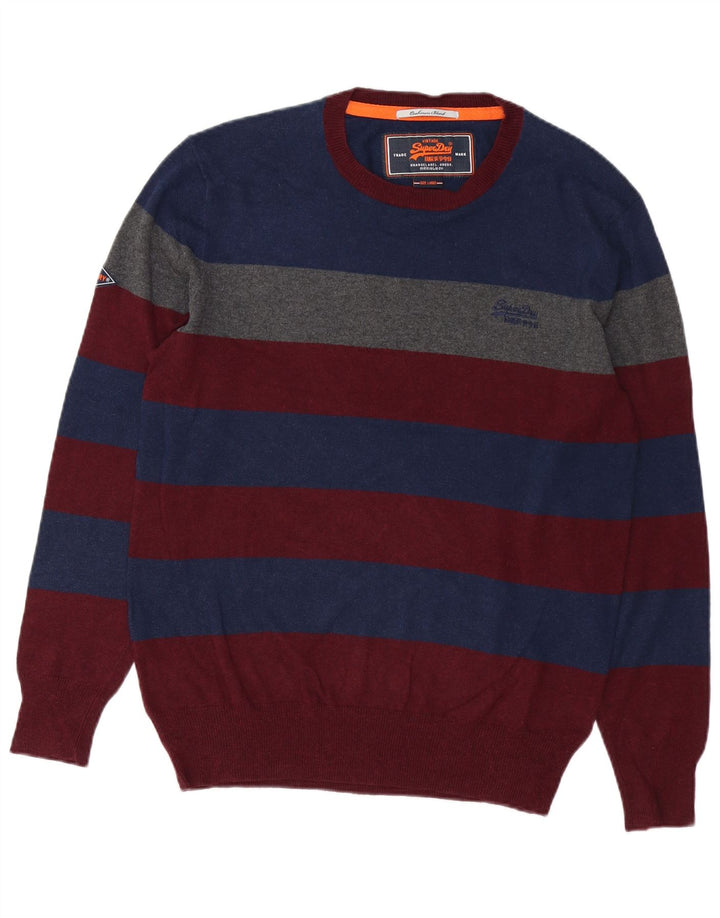 SUPERDRY Jersey de cuello redondo para hombre, talla grande, multicolor, a rayas