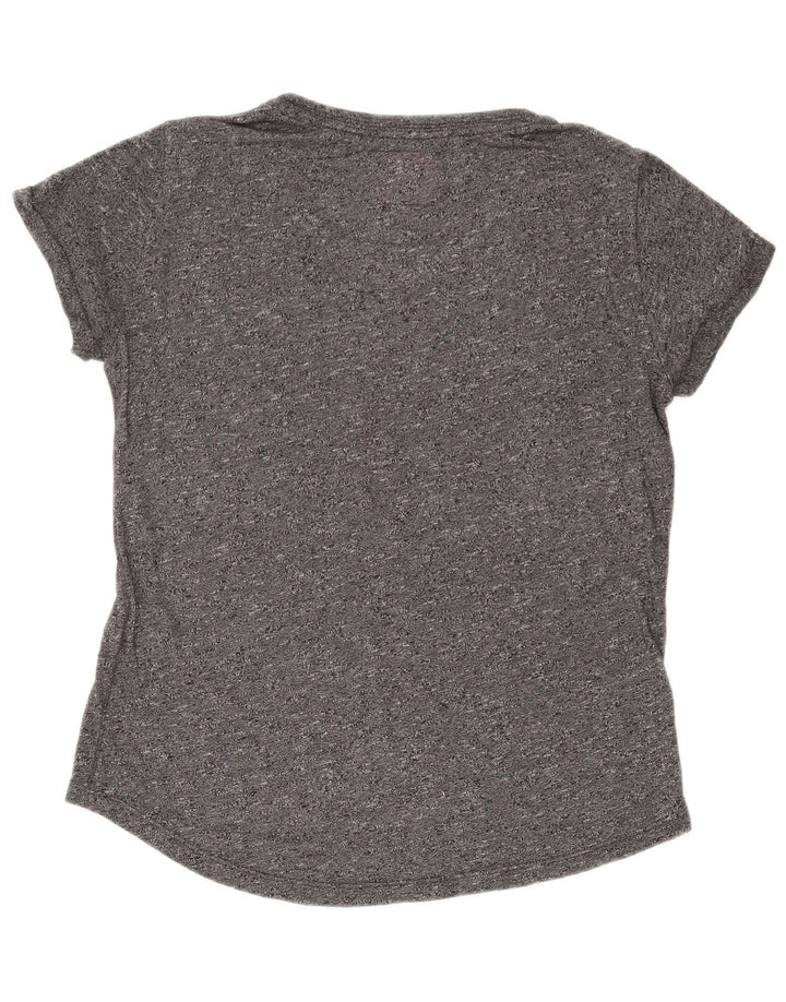 Superdry Mujer Camiseta Gráfica Top UK 46 Large Gris Moteado Algodón
