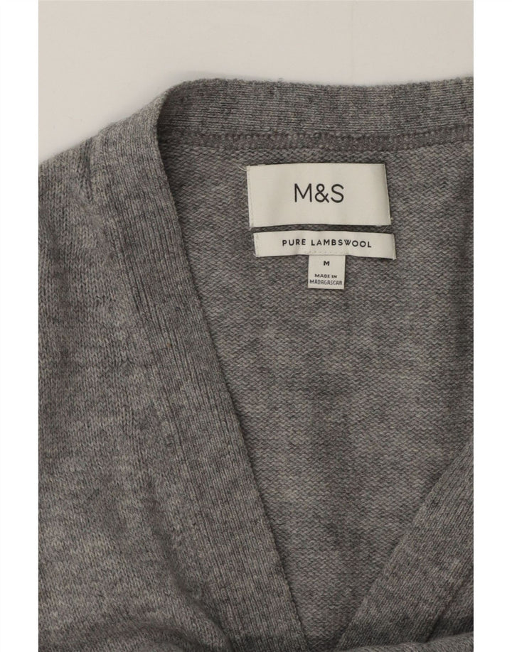 MARKS & SPENCER Suéter tipo cárdigan para hombre de lana de cordero moteada gris medio
