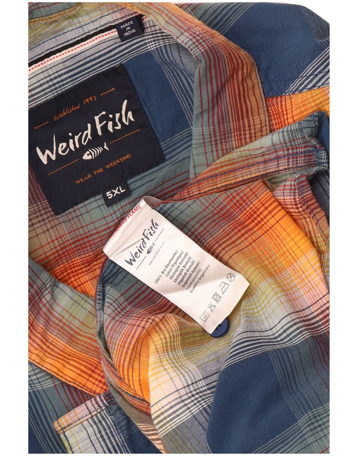 Weird Fish Camisa de manga corta para hombre, talla 5XL, algodón a cuadros multicolor