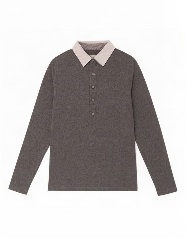 Henry s Womens Long Sleeve Polo Shirt IT 42 Medium Grey Colourblock