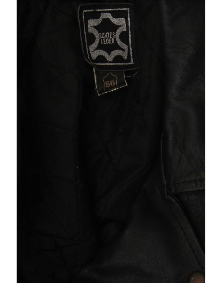 Vintage hombres militar cuero biker chaqueta IT 50 medio negro