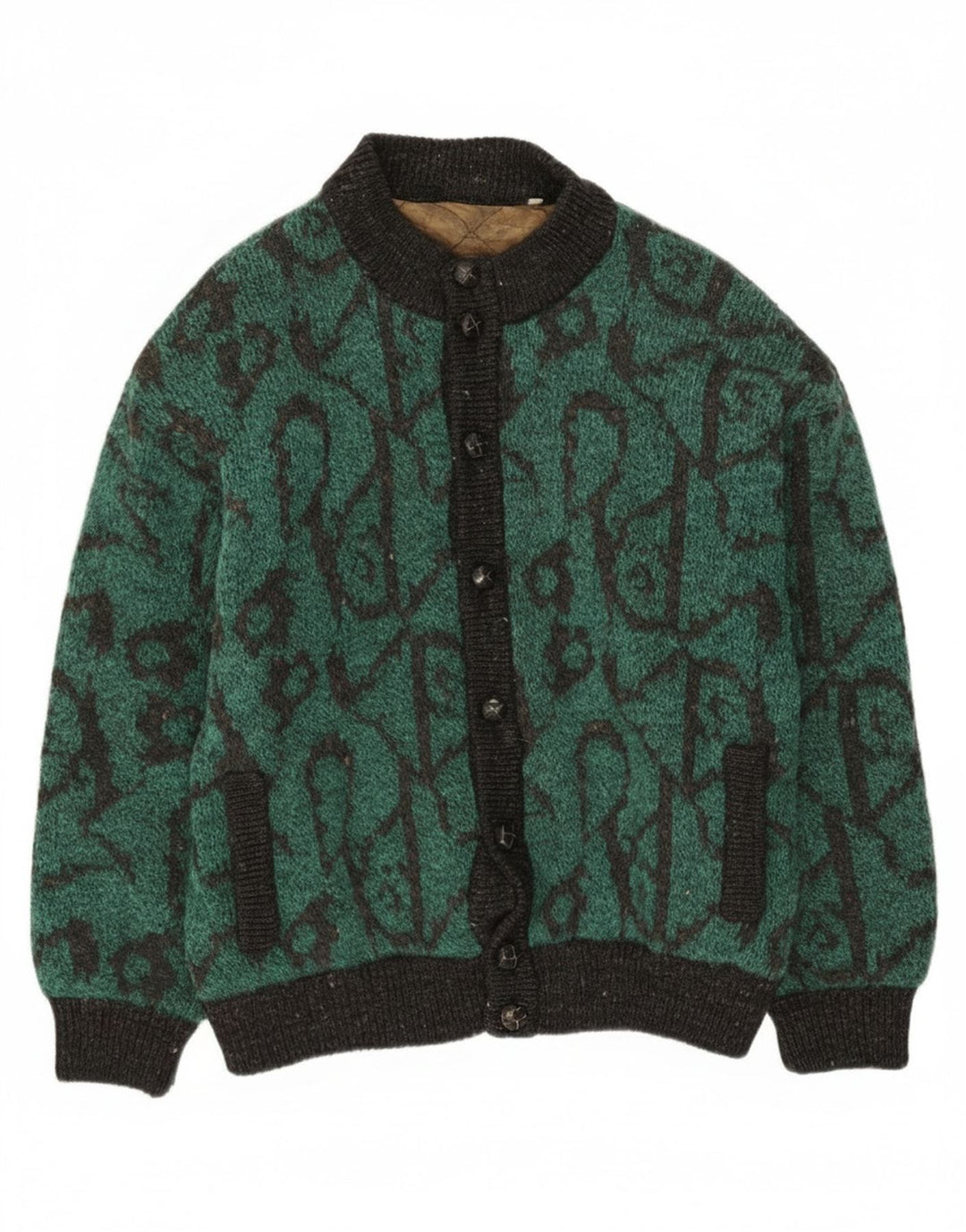 Vintage hombres patrón abstracto punto chaqueta bomber IT 48 acrílico verde medio