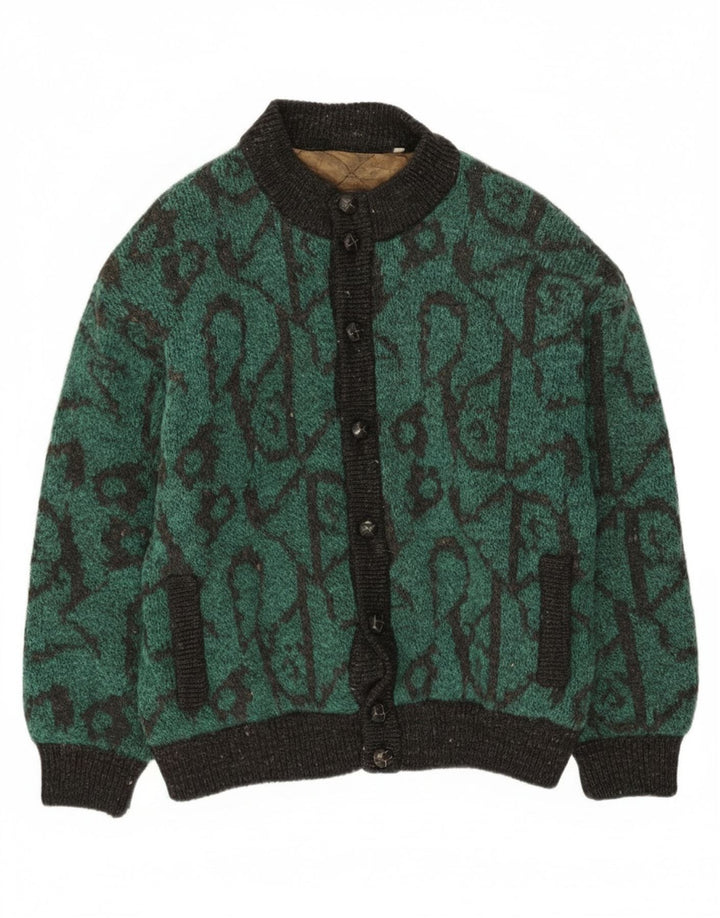 Vintage hombres patrón abstracto punto chaqueta bomber IT 48 acrílico verde medio