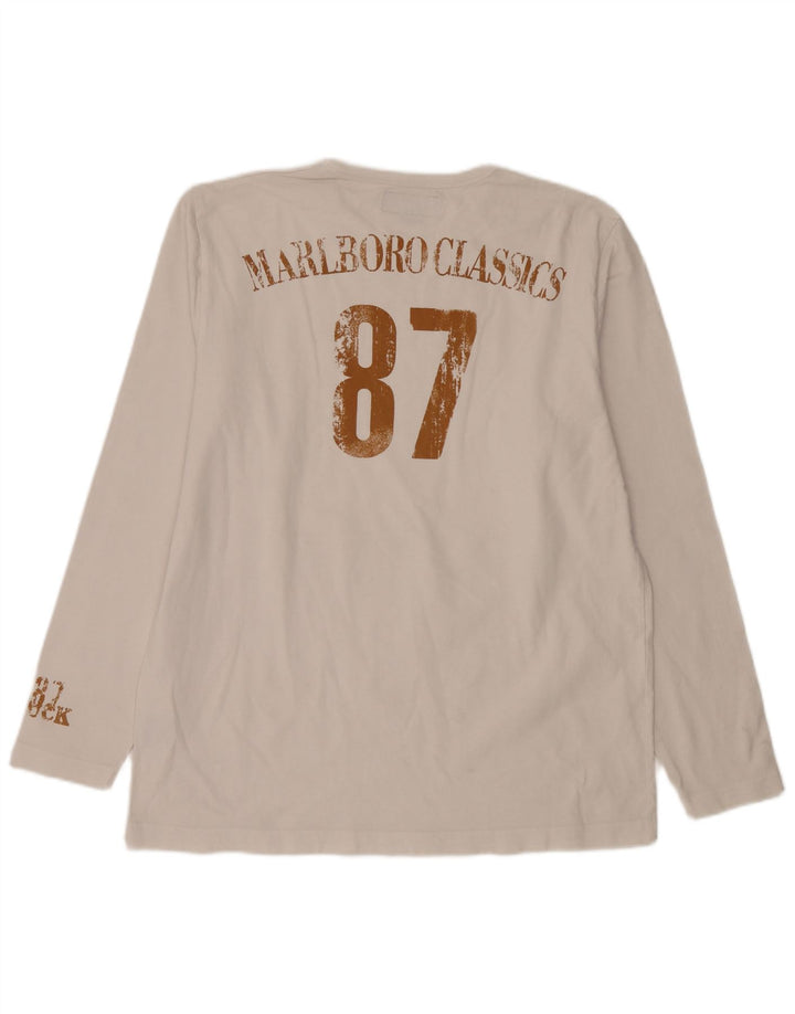 Marlboro Classics Top gráfico para hombre manga larga XL algodón blanco