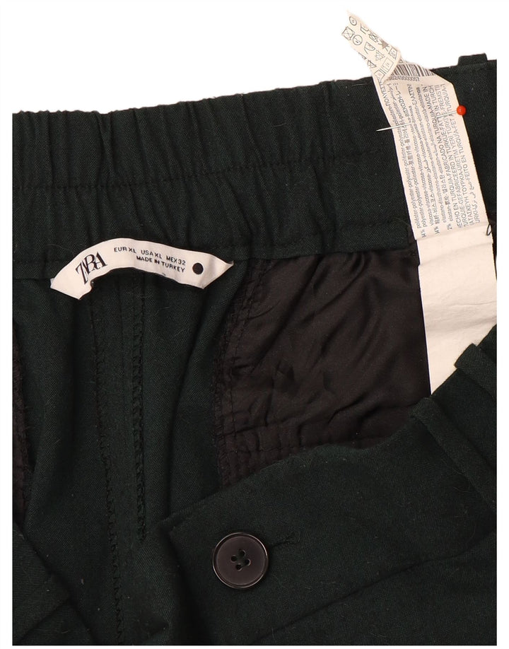 Zara Mujer Pantalón Cropped Pegged XL W36 L26 Poliéster Verde