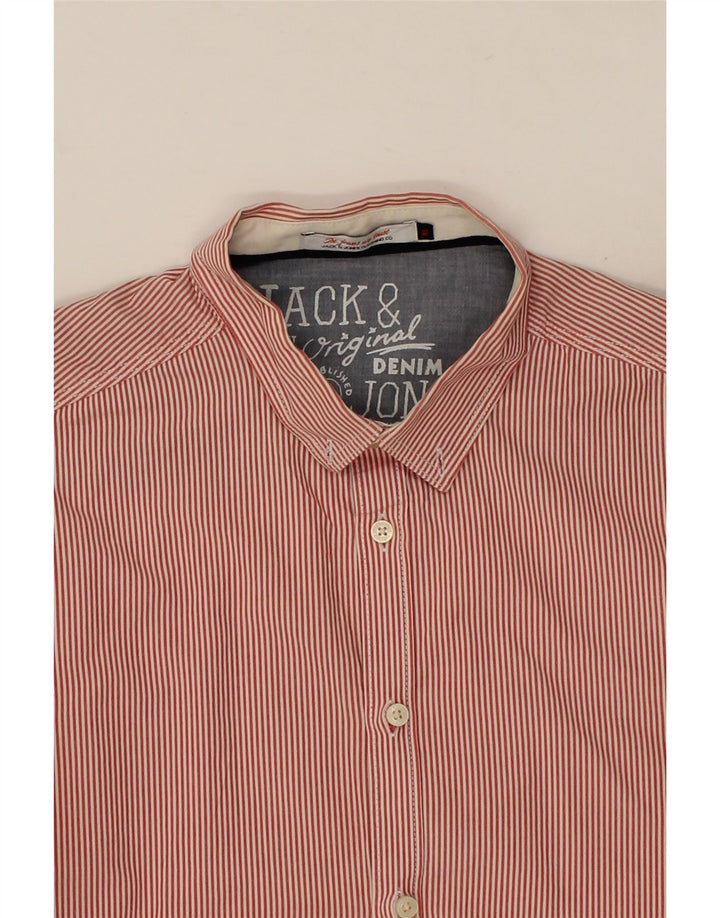 JACK & JONES Mens Shirt XL Red Pinstripe Cotton Vintage Jack & Jones and Second-Hand Jack & Jones from Messina Hembry 