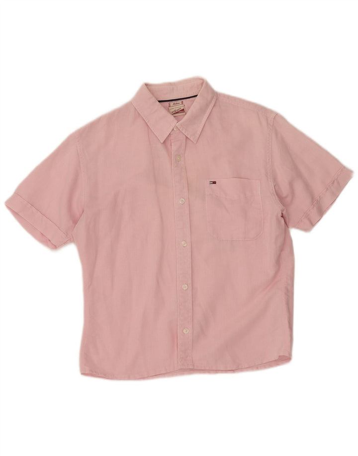 Camisa Tommy Hilfiger Hombre de Manga Corta Rosa Medio