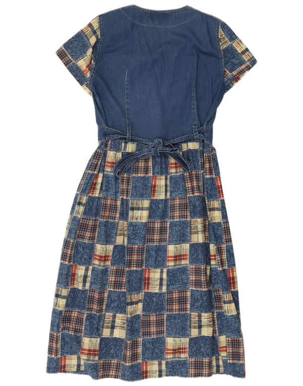Vintage Womens Denim Dress UK 14 Medium Blue Patchwork