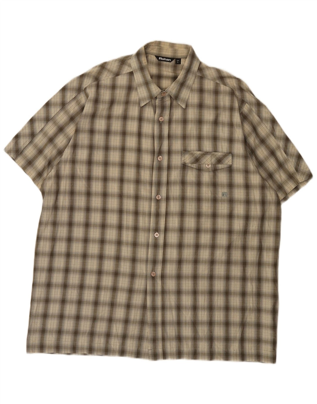 Rohan Hombre Camisa De Manga Corta De Algodón A Cuadros Caqui Grande