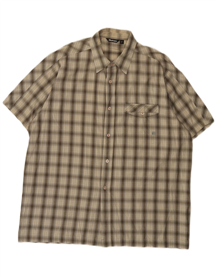 Rohan Hombre Camisa De Manga Corta De Algodón A Cuadros Caqui Grande