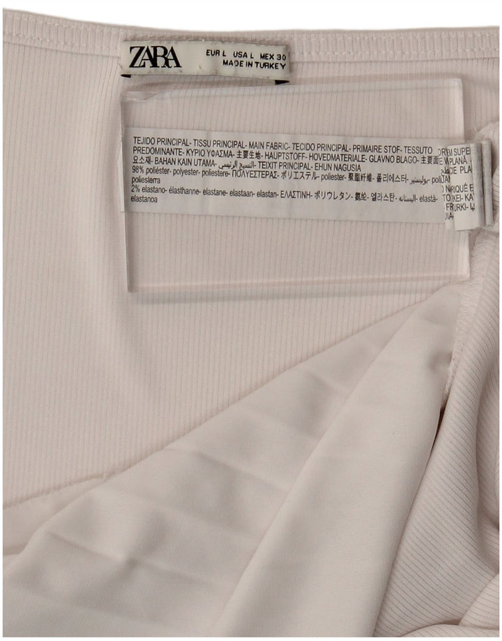 Zara Mujer Blusa Top UK 46 Grande Poliéster Blanco