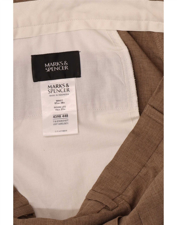 MARKS & SPENCER Pantalón de traje recto para hombre W38 L31 Poliéster beige