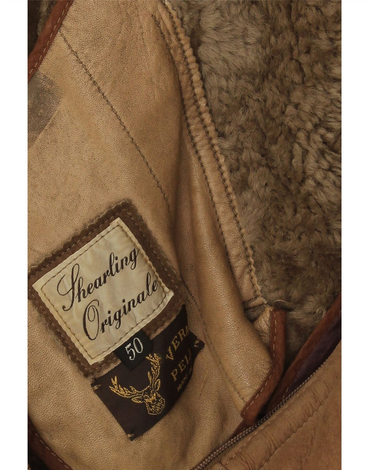 Chaqueta de piel de oveja vintage para hombre IT 50 piel de oveja marrón grande