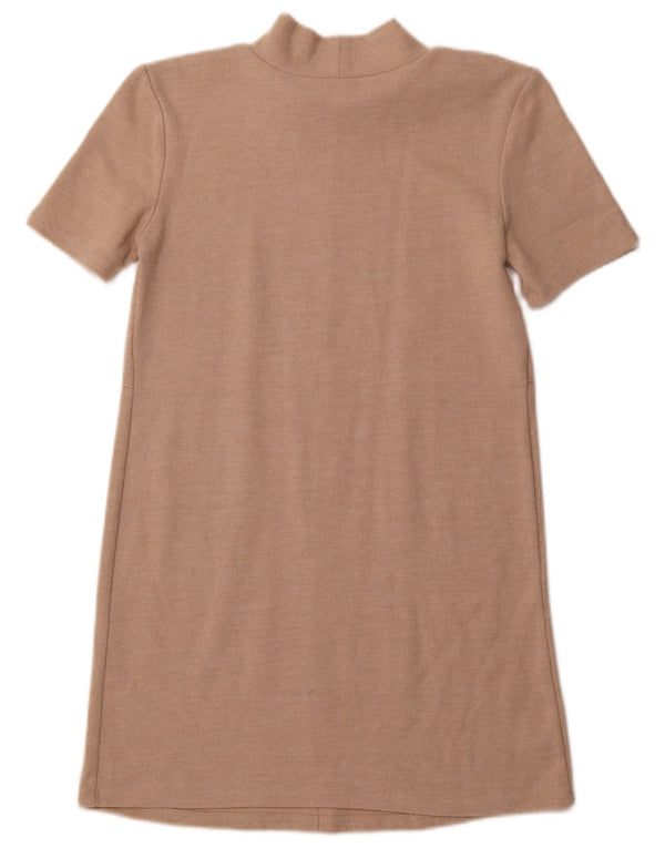 ZARA Vestido tipo jersey de manga corta para mujer UK 40 Small Beige