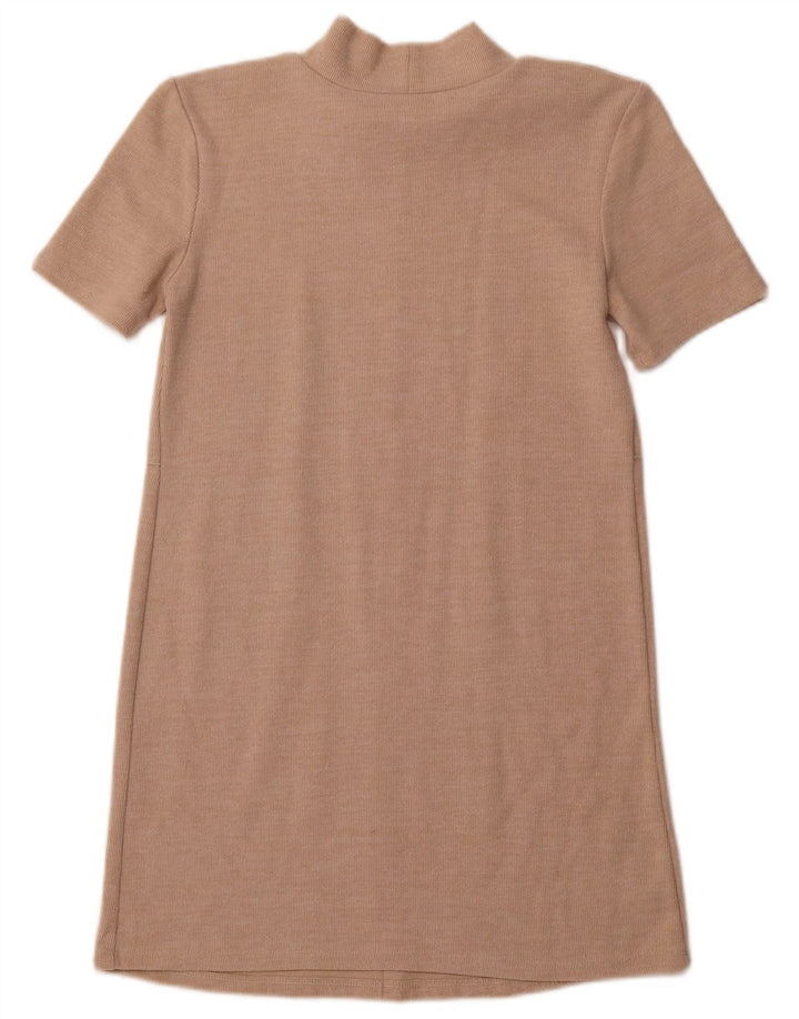 ZARA Vestido tipo jersey de manga corta para mujer UK 40 Small Beige