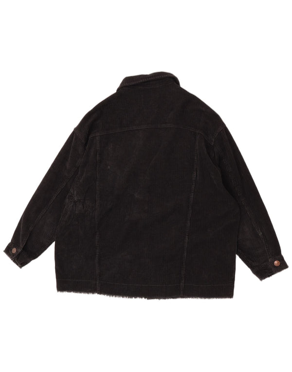 Zara Womens Oversized Corduroy Jacket UK 6 XS Black Cotton