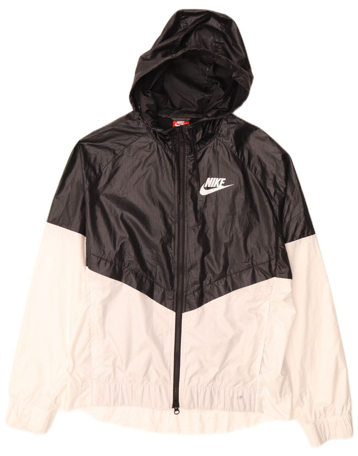 Nike Chaqueta impermeable con capucha para mujer UK 46 Grande Negro Colorblock Poliéster