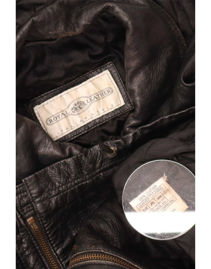 Chaqueta de cuero extragrande con capucha vintage para mujer IT 44 Medium Black