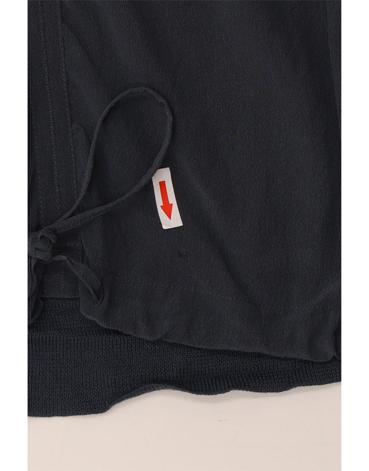 Jigsaw - Top con lazo frontal para mujer, manga larga, talla 40, talla grande, seda azul marino