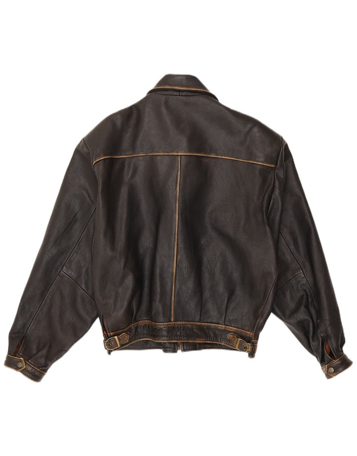Vintage hombres suelto ajuste bombardero chaqueta de cuero Reino Unido 38 cuero negro medio