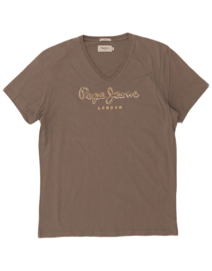 PEPE Jeans Camiseta ajustada con gráfico para hombre Top Gris medio