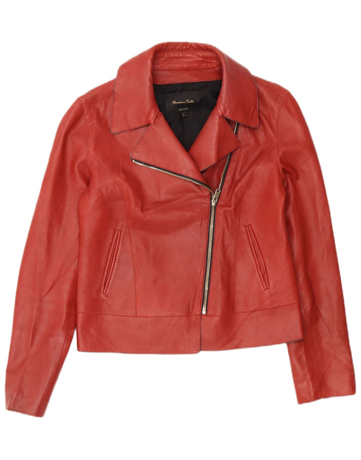 Massimo Dutti Chaqueta Biker de Cuero para Hombre UK 36 Small Cuero Rojo