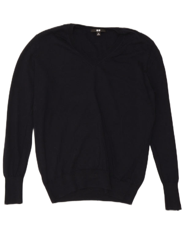 Uniqlo Mens V-Neck Jumper Sweater XL Navy Blue Wool