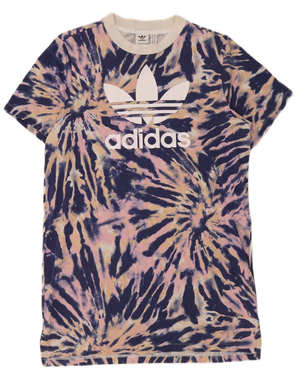 Adidas Vestido de camiseta gráfico para mujer UK 42 Algodón teñido anudado morado mediano