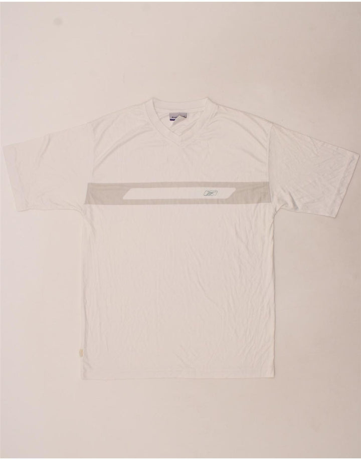 REEBOK Mens T-Shirt Top Medium White Colourblock Vintage Reebok and Second-Hand Reebok from Messina Hembry 