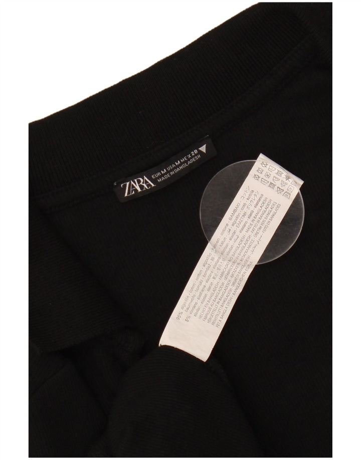 ZARA Vestido polo de manga larga para mujer UK 40 Mediano Algodón negro