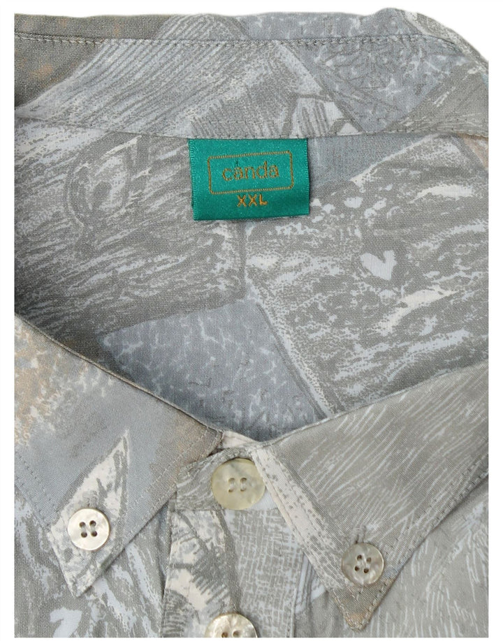 CANDA Camisa de manga corta con estampado abstracto para hombre, 2XL, viscosa azul