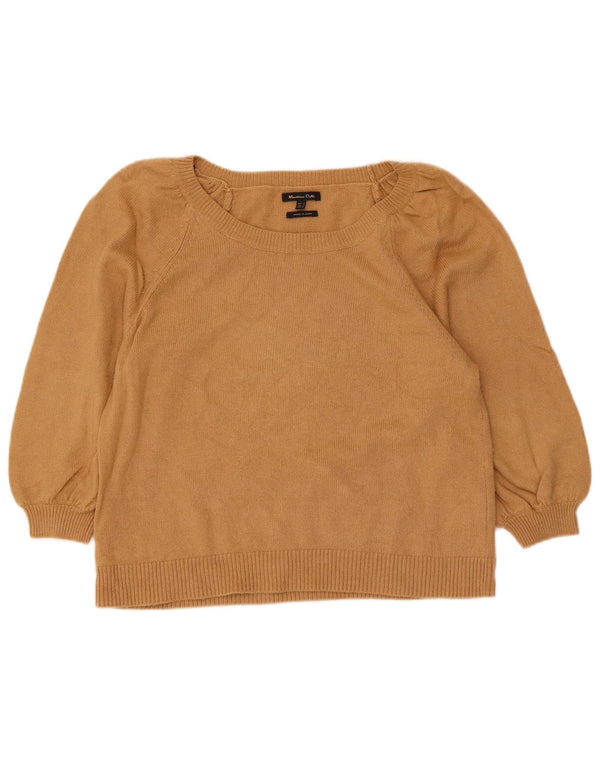 Zara Mujer Crop Manga 3/4 Cuello Barco Jersey Jersey UK 10 Small Beige