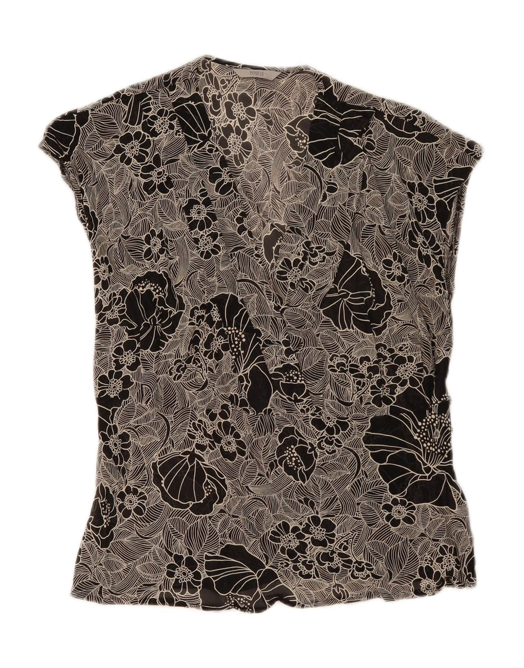 Marks & Spencer Blusa para Mujer Top UK 46 Grande Negro Floral