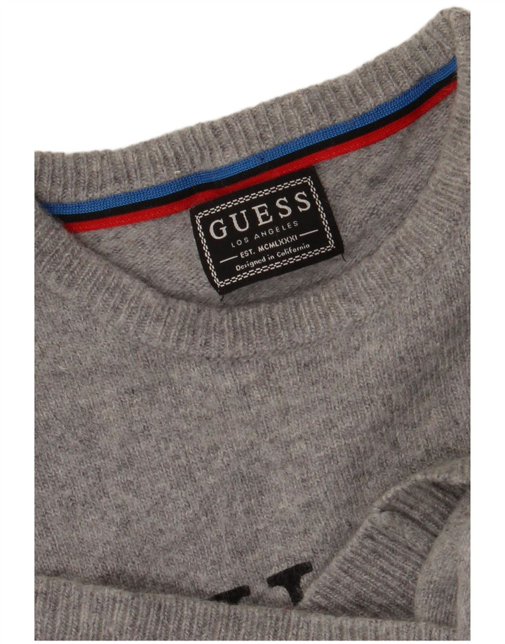 Guess Mens Graphic Crew Neck Jumper Suéter Pequeño Gris